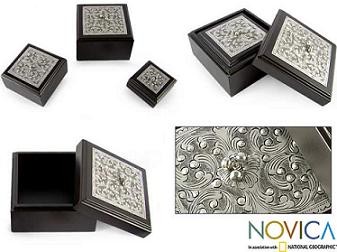 Nickel and Wood Boxes - Spiral Wave Set of 3