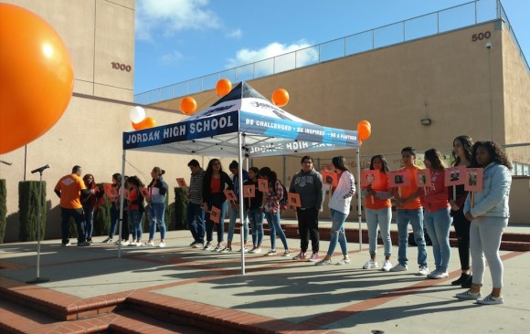 Shown: Students demand action on gun violence and gun control.