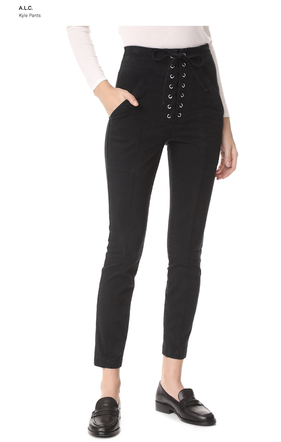 Shown: Black pants with  lace-up closure at the front.